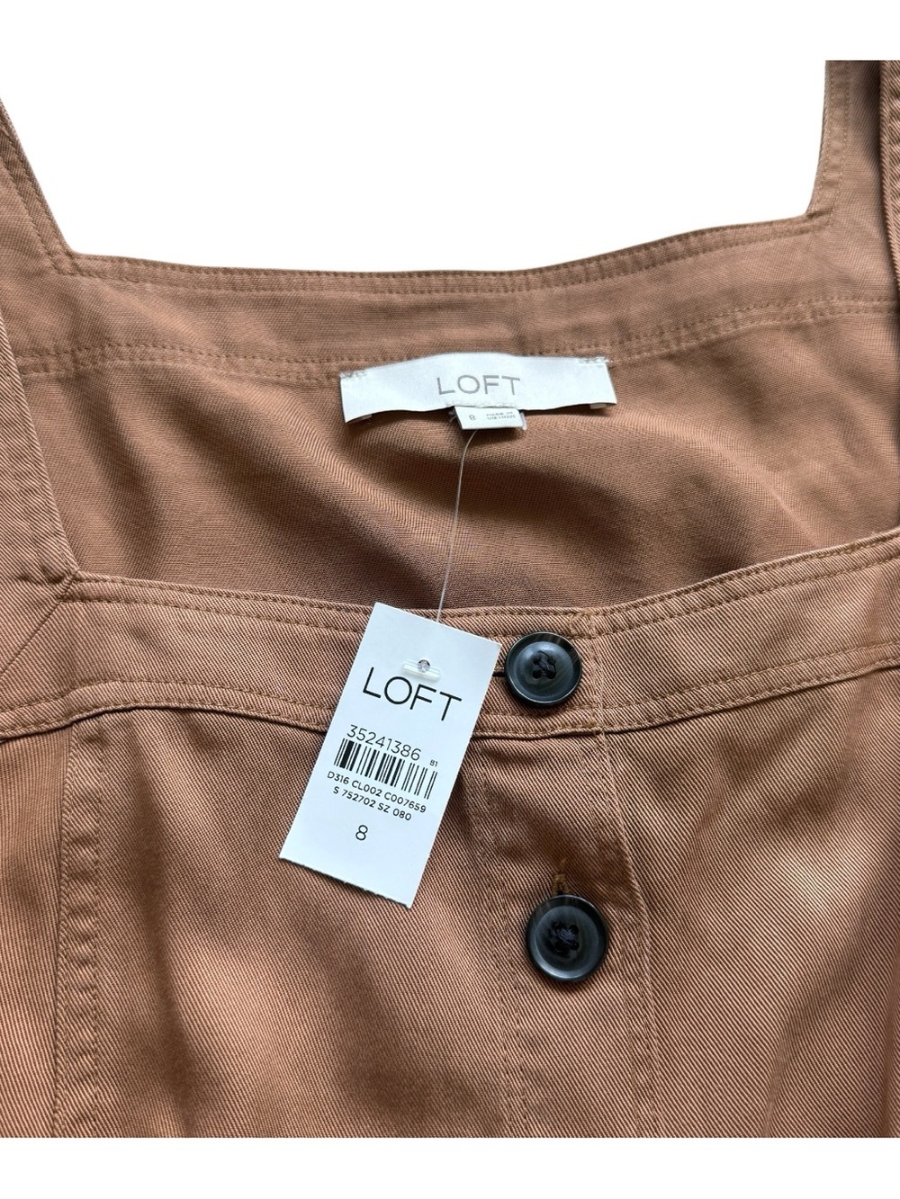 LOFT Brown Lyocell Square Neck Button Front Puff Sleeve Utility Mini Dress 8 NWT - Picture 4 of 12